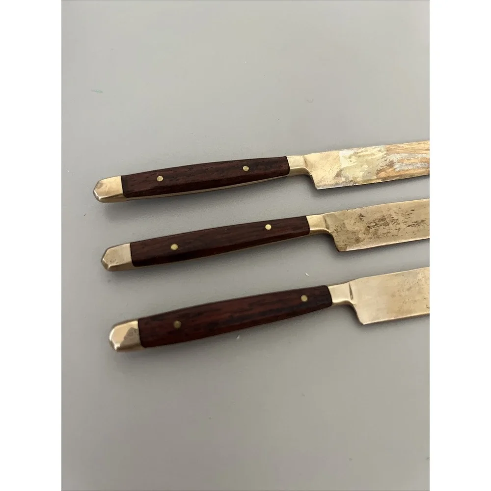 Williams Sonoma Party Butter Knives Set of 6 Teak Gold Tone 70s